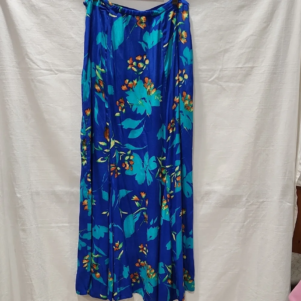 Coldwater Creek Vibrant Blue Floral Maxi Skirt
